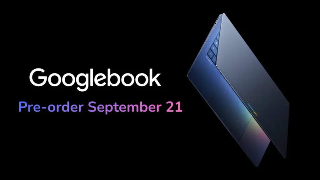 Googlebook laptop by Google with Glowbar lighting, pre-orders opening 21 September 2026